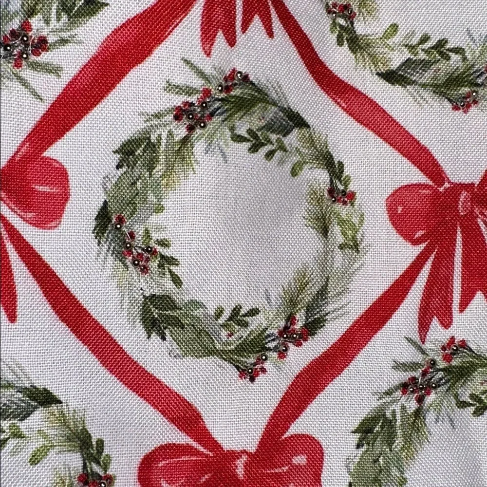 Sincerely Santa White Red Green Christmas Wreath Red Bow Canvas Wine Gift Bag
